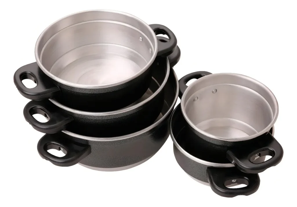 Jogo De Panela + Panela De Pressão 45 + Talher + Frigideira Cor Preto Craqueado