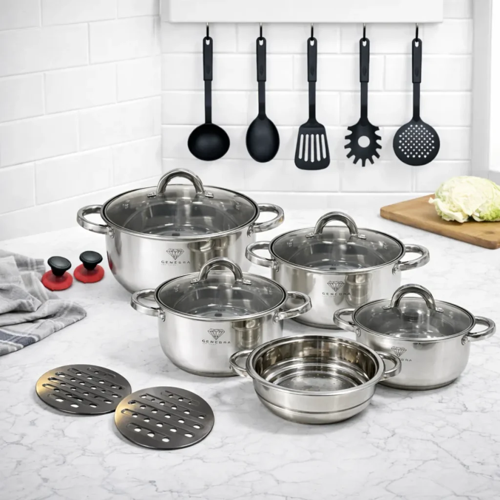 Jogo De Panelas Aço Inox Inoxidável Maat Brand 19 Peças Genebra