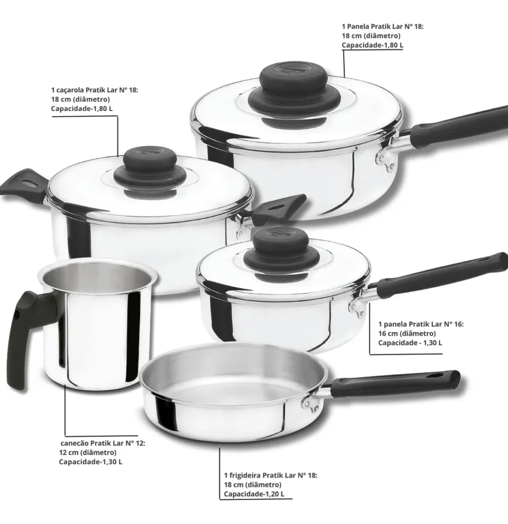 Conjunto De Panelas Caçarolas Polido Fortlar 5 Pçs. Cor Polida