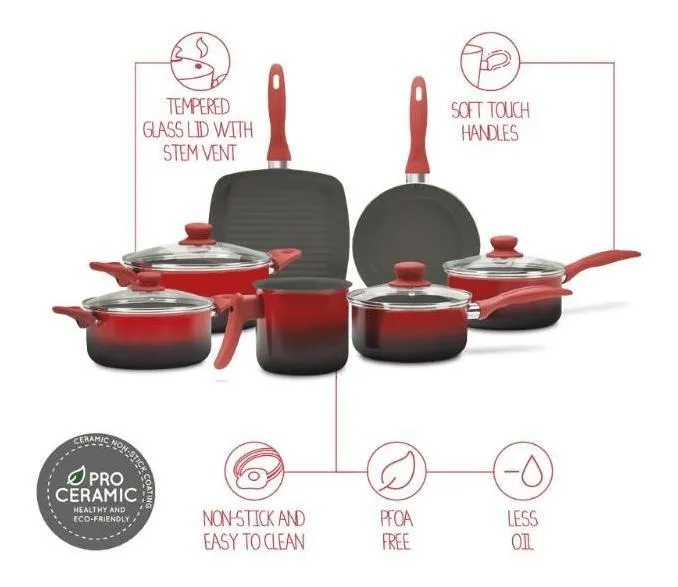 Conjunto de Panelas 7Pcs Ceramic Life Easy Vermelha