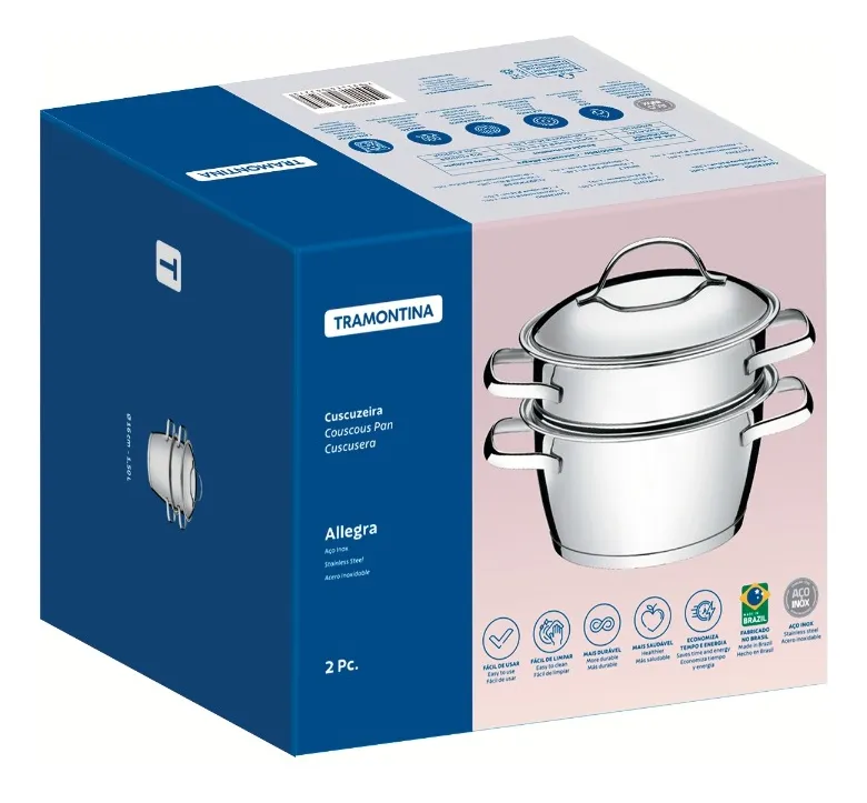 Cuscuzeira Allegra Aço Inox Fundo Triplo 2 Peças Tramontina
