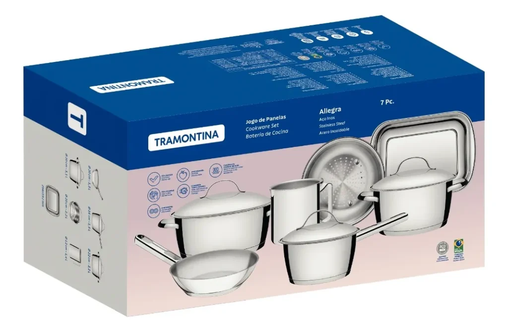 Jogo de Panelas Allegra em Aço Inox 7 Peças Tramontina