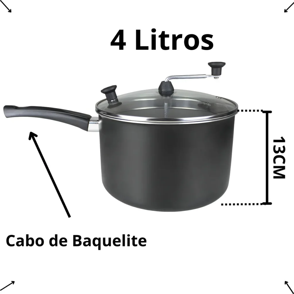 Panela de Pipoca Profissional RL 4L Antiaderente Tampa de Vidro Preto